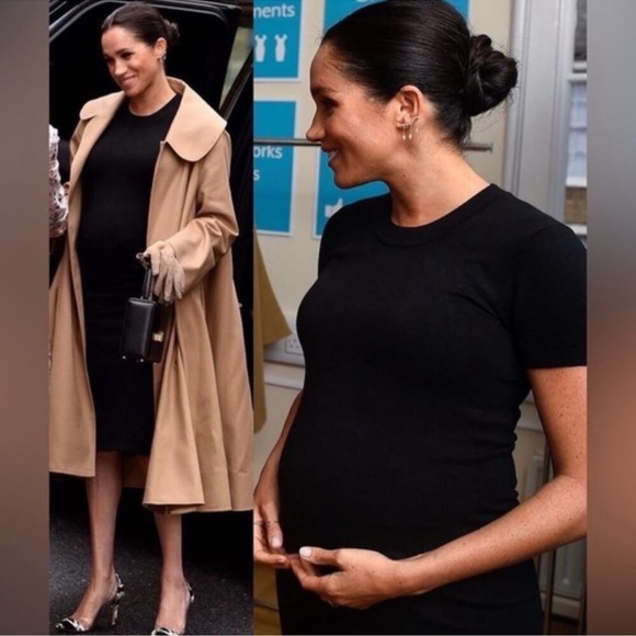 Hatch Maternity Dress Eliza Midi Crewneck Dress in Black - Picture 1 of 14